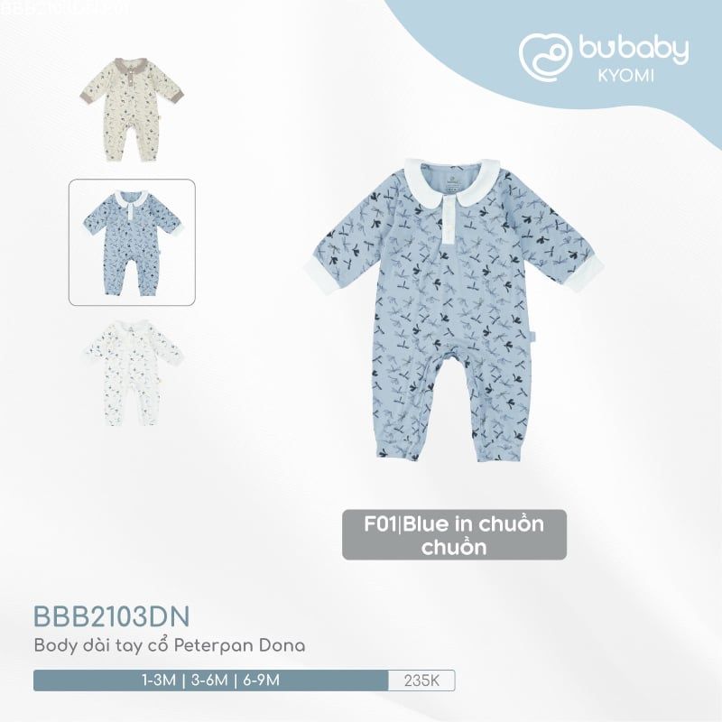 Body dài tay cổ Peterpan Bu Baby Dona Blue in chuồn chuồn