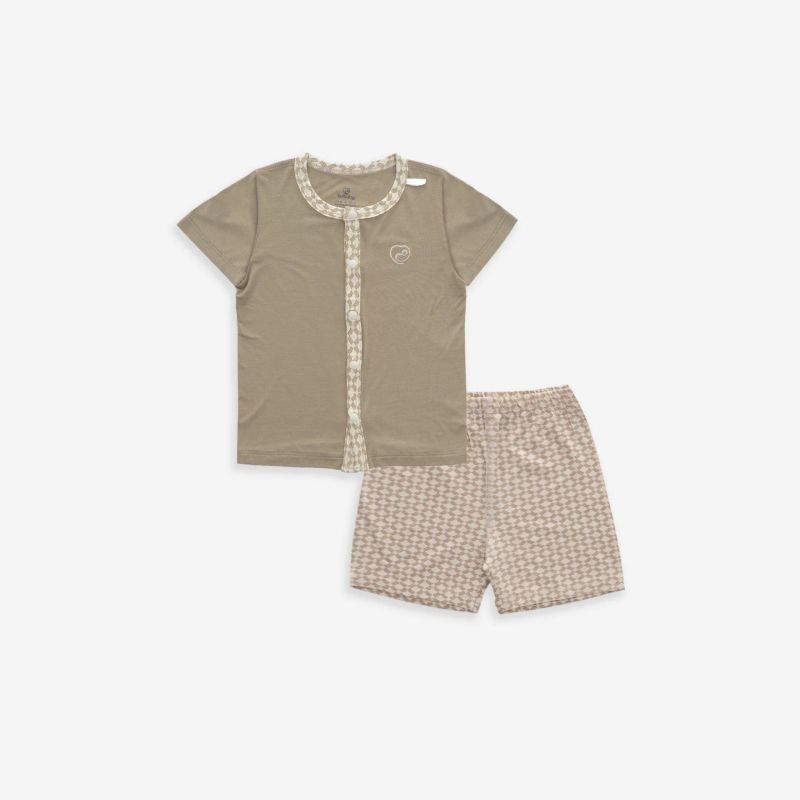 BỘ NGẮN TAY CÀI GIỮA BU BABY BAMBUS NÂU SỮA BE IN ICONIC 2