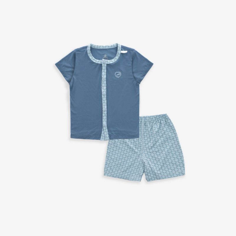 Bộ ngắn tay cài giữa Bu baby Bambus Xanh đậm Blue in Iconic 2