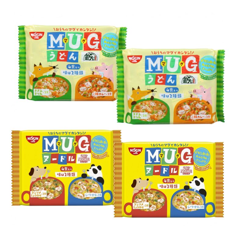 COMBO 4 MIX MỲ ĂN DẶM MUG NISSIN MÀU XANH VÀ VÀNG GÓI 94G