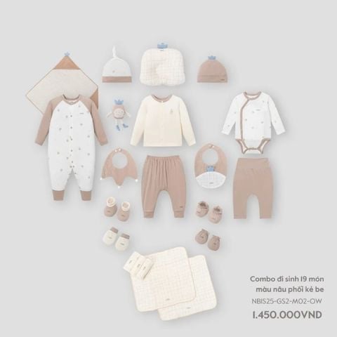 Combo đi sinh Nous 19 món màu nâu phối kẻ be
