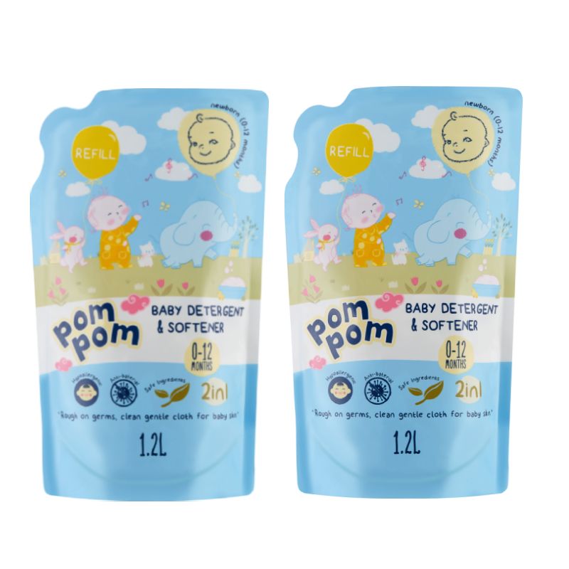 Combo 2 nước giặt xả Pom Pom Newborn (0-12 tháng) túi 1200ml