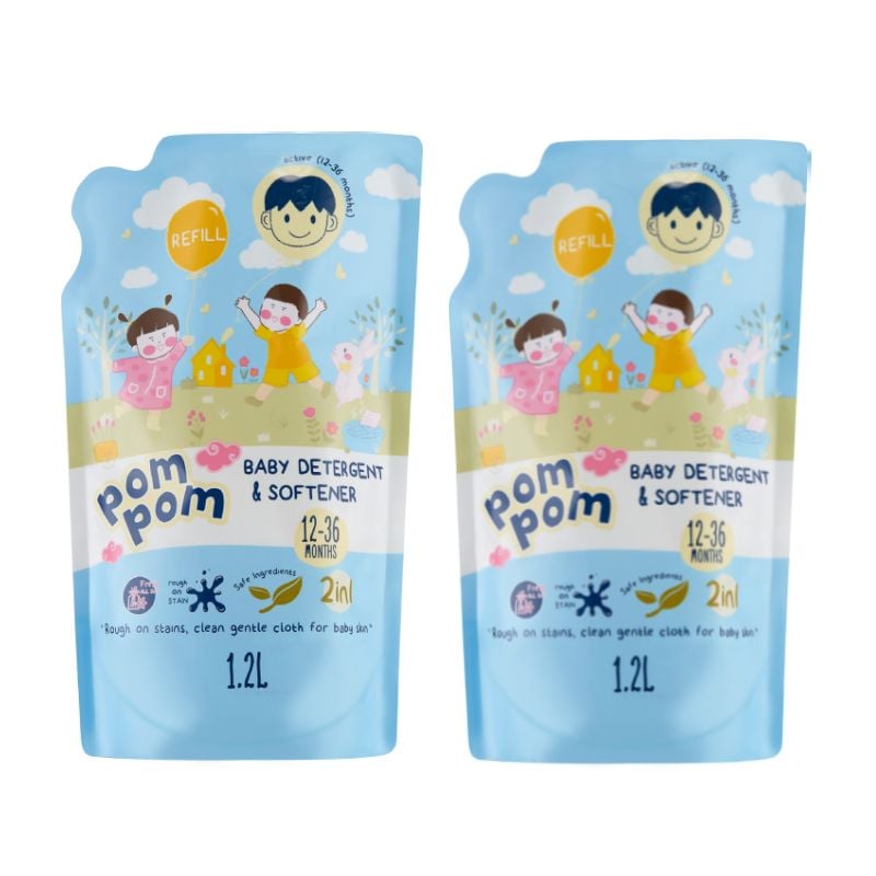 Combo 2 nước giặt xả Pom Pom active (12 – 36 tháng) túi 1200ml