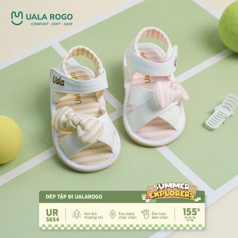 Dép tập đi Uala&Rogo quai chéo nơ sọc kẹo ngọt