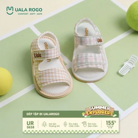 Dép Tập Đi Uala&Rogo Hai Quai Ngang Kẻ Caro Pastel