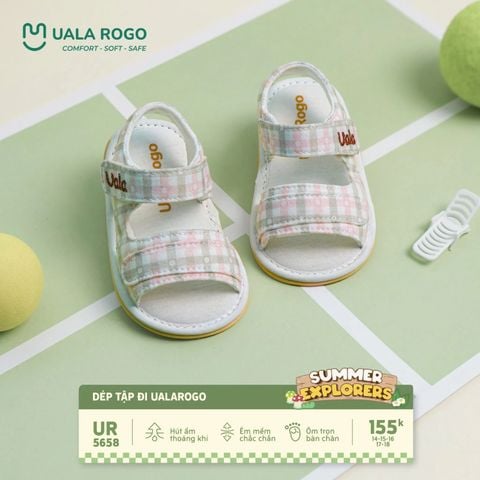 Dép Tập Đi Uala&Rogo Hai Quai Ngang Kẻ Caro Pastel