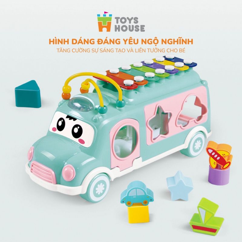 Đồ chơi tiền giáo dục cho bé ô tô thả khối kết hợp đàn gõ Xylophone ToysHouse HE8036 màu xanh