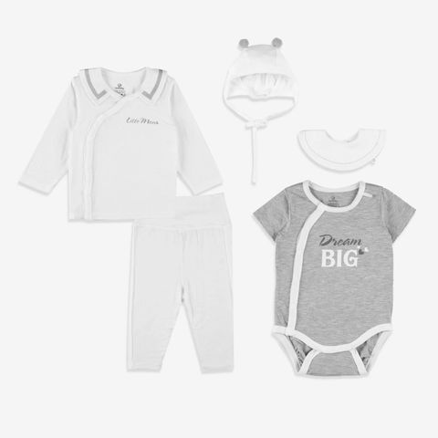 Gift Set bộ cài chéo Bu Baby cổ Peter pan + Body chip cài chéo + yếm, mũ full moon