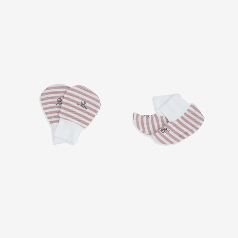 Bộ bao chân, bao tay Bu Baby Siro Stripy Free size Kẻ trắng - hồng