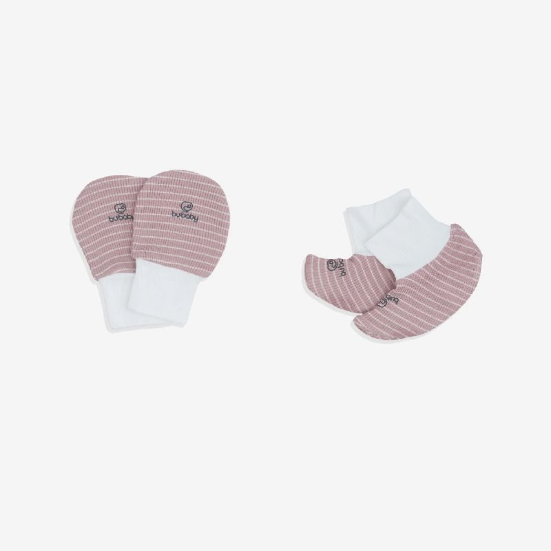 Bộ bao chân, bao tay Bu Baby Siro Stripy Free size Kẻ hồng- trắng