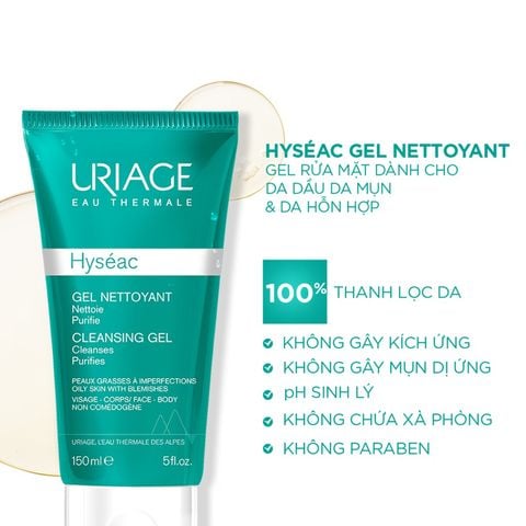 Gel rửa mặt Uriage Hyséac Nettoyant Cleansing cho da dầu, mụn Tuýp 150ml