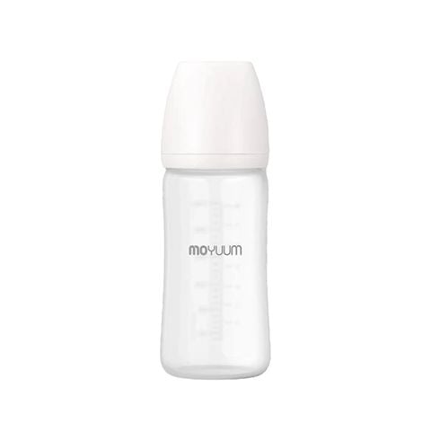 Bình sữa Moyuum thủy tinh tráng silicon - 240ml (Set gồm bình + Núm 2-5m)