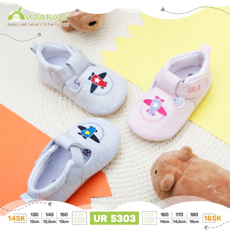 Giầy tập đi Uala Rogo hình máy bay xanh - hồng - ghi