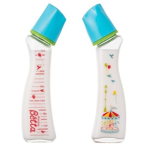 Bình sữa thủy tinh Betta Brain G4 Carrousel 240ml nắp xanh
