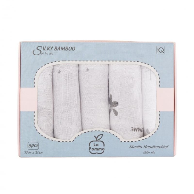K001 SET 5 KHĂN SỮA SỢI TRE LỤA LA POMME - HƯƠU GHI
