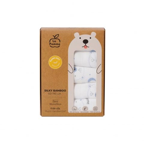 K001 Set 5 khăn sữa sợi tre lụa La Pomme phối màu 30x30cm gấu xanh