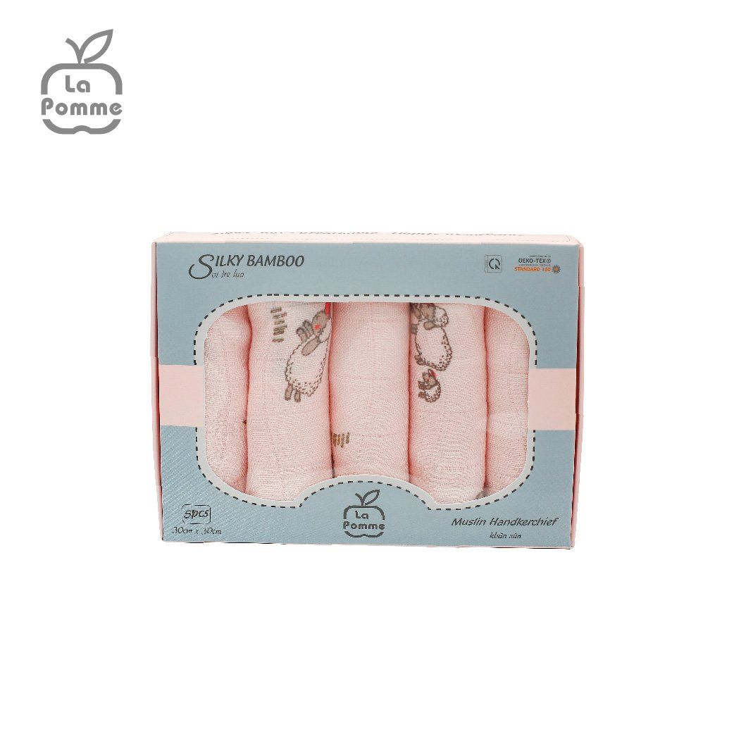 SET 5 KHĂN SỮA LA POMME SỢI TRE LỤA PINK SHEEP 30X30