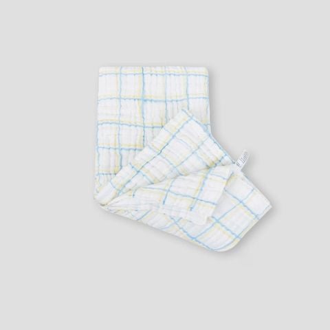 Khăn đa năng Nous muslin 6 lớp họa tiết kẻ xanh