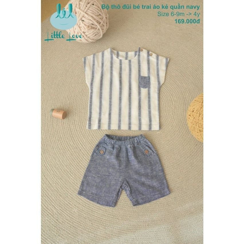 BỘ THÔ ĐŨI BÉ TRAI ÁO KẺ QUẦN NAVY BAMBOO BY LIL