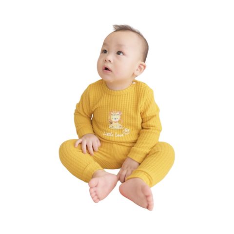 Bộ dài tay Bamboo LIL len in trước ngực màu vàng cam