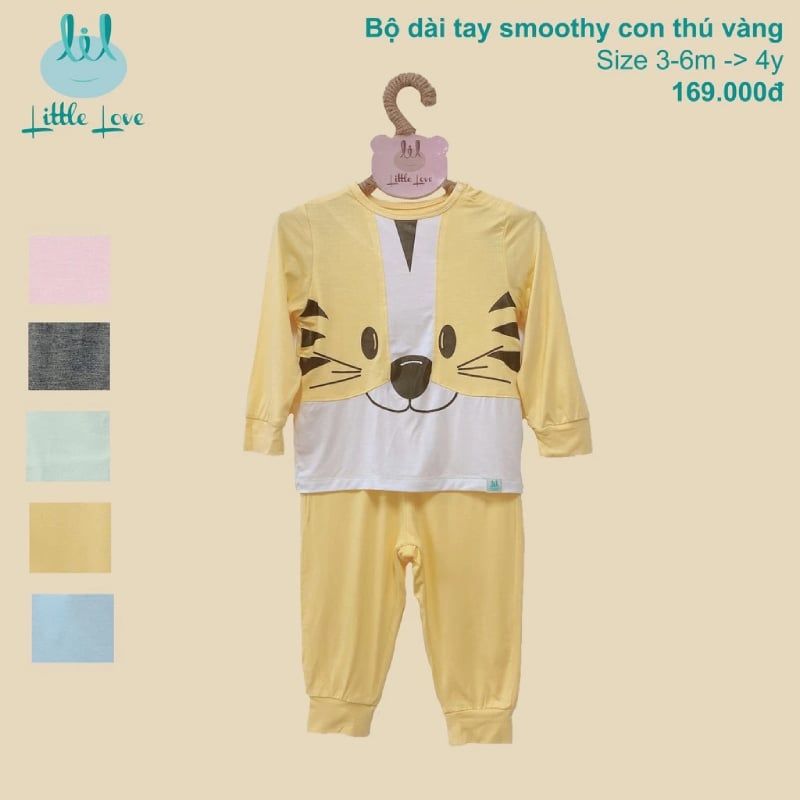 Bộ quần áo Bamboo by LIL dài smoothy con vật màu vàng
