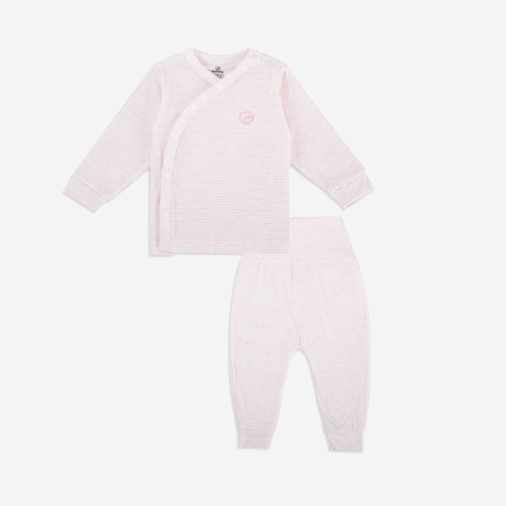 BỘ DÀI TAY CÀI CHÉO BU BABY JOYFUL KẺ HỒNG NHẠT