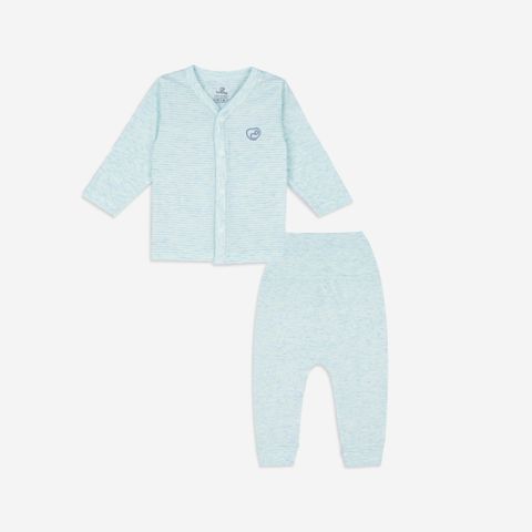 Bộ dài tay cài giữa BU Baby Joyful kẻ mint