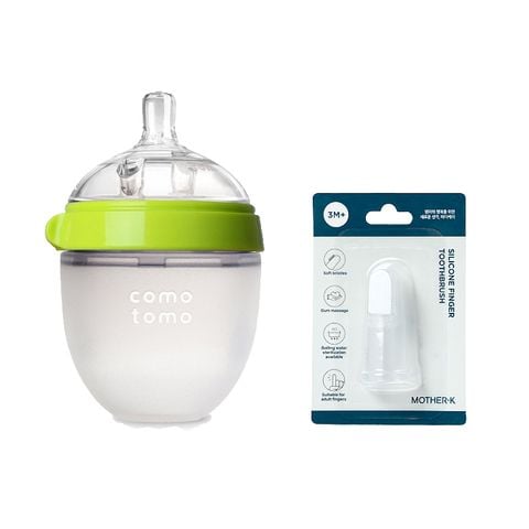 Combo Bình sữa silicone Comotomo 150ml Xanh và Rơ lưỡi silicone Mother-K