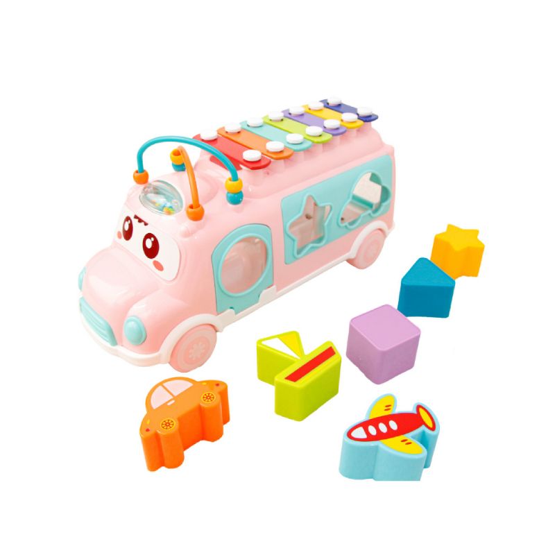 Đồ chơi tiền giáo dục cho bé ô tô thả khối kết hợp đàn gõ Xylophone Toys House HE8036 màu hồng