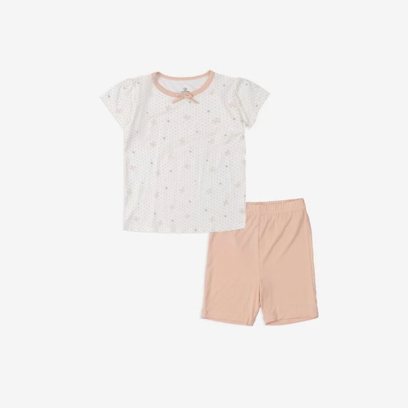 Bộ ngắn tay Bu Baby cổ tròn bé gái Gami Trắng in chong chóng - hồng