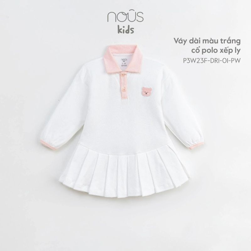 VÁY DÀI NOUS MÀU TRẮNG CỔ POLO XẾP LY