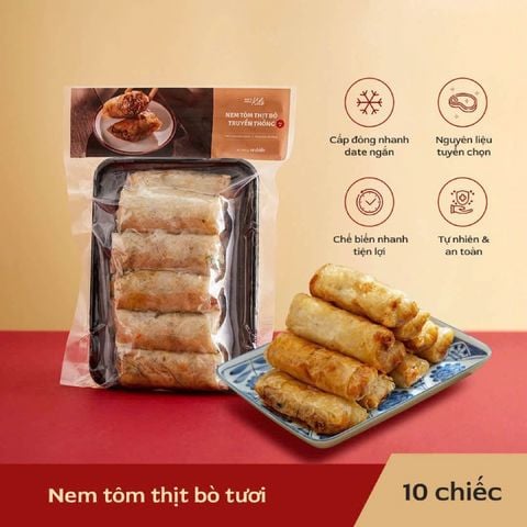 Pack nem tôm thịt bò tươi 10 Kílô cấp đông 10 chiếc