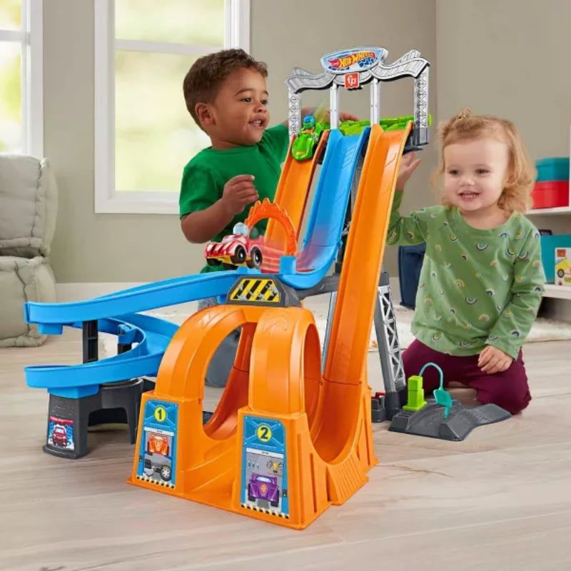 HSG46 - Fisher-Price Little People Toddler Playset, Hot Wheels Racing Loops Tower