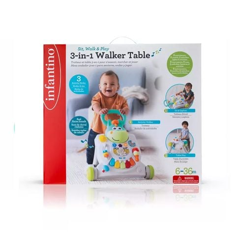 Xe hỗ trợ tập đi infantino kiêm tập đứng, bàn nhạc 3 trong 1 Walker Table