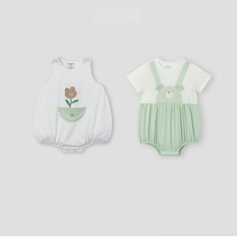 Set 2 bodysuit Nous cộc tay xanh