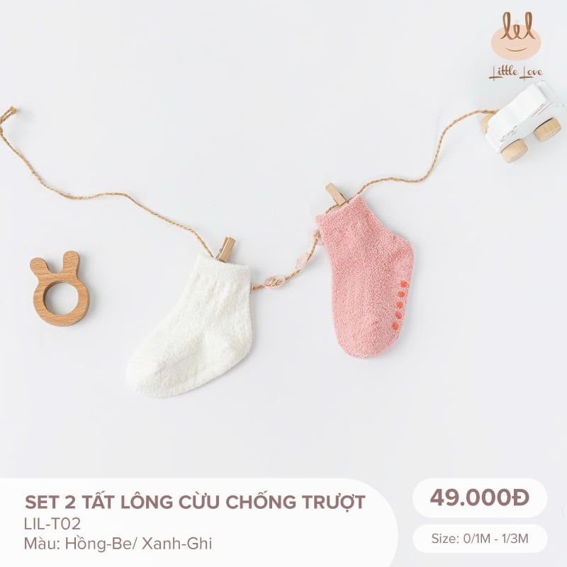 Set 2 tất Bamboo by LIL lông cừu chống trượt hồng + trắng