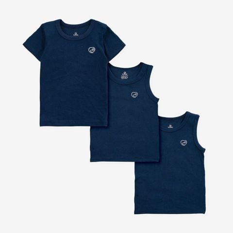 Set 3 áo Bu Baby Ngắn tay, sát nách, ba lỗ Siro Navy