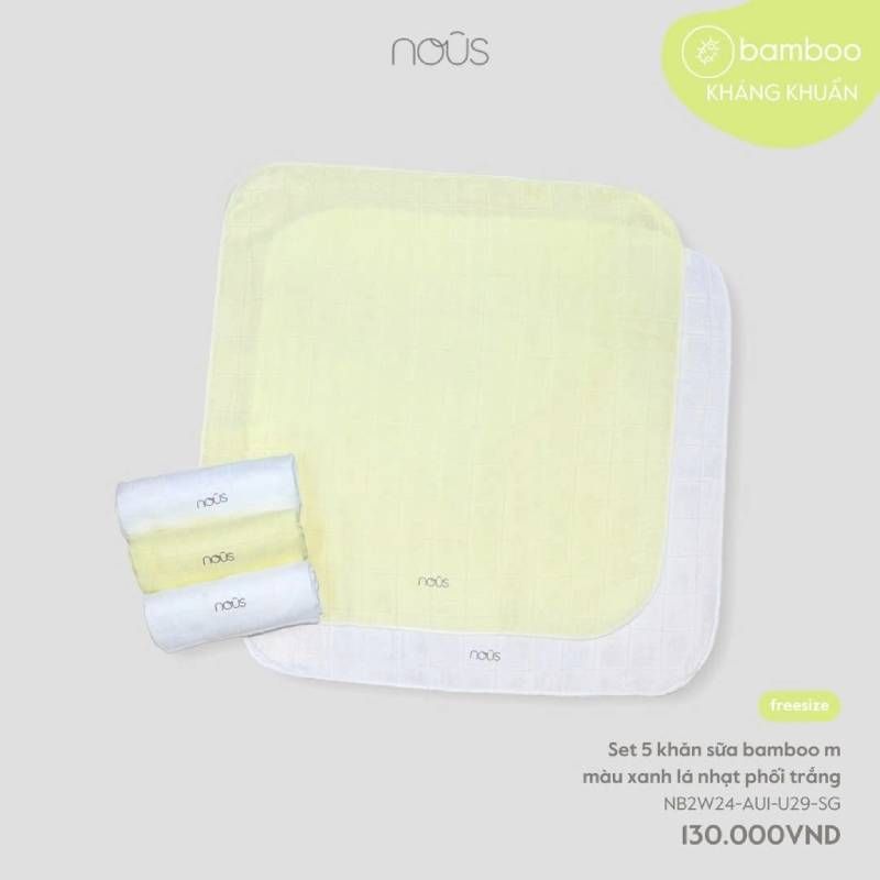 Set 5 khăn sữa Nous bamboo màu xanh lá nhạt phối trắng