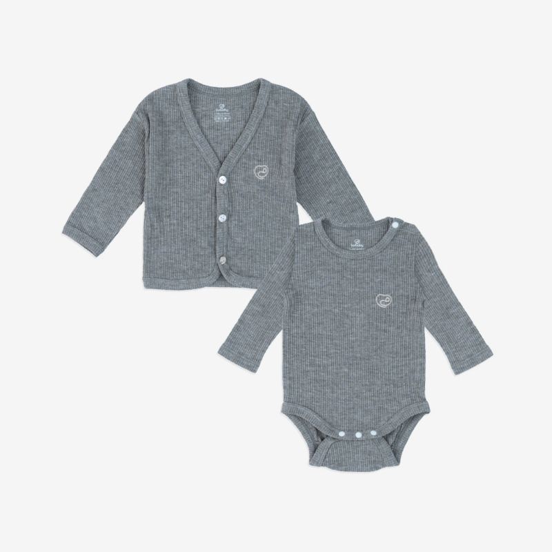 Set áo cardigan Bu Baby kèm body chip dài tay Lennie Ghi