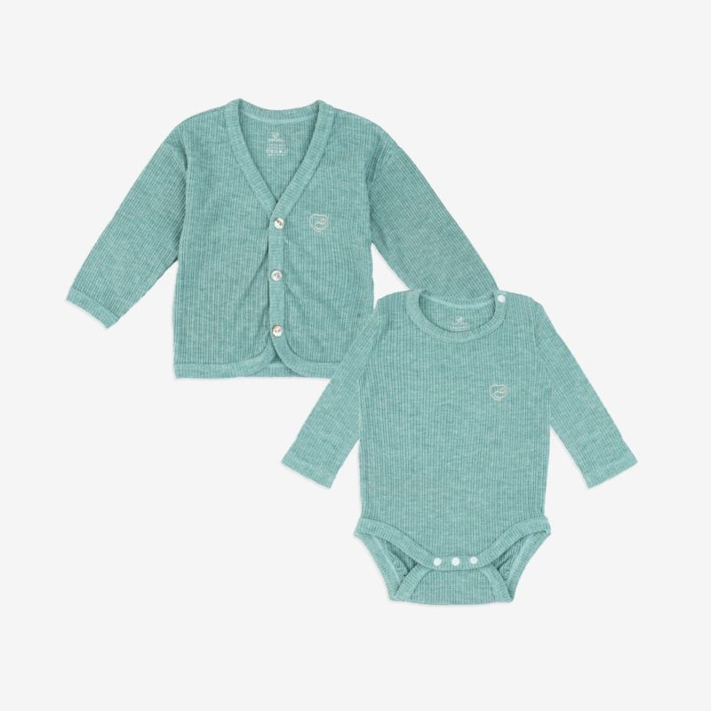 Set áo cardigan Bu Baby kèm body chip dài tay Lennie xanh ngọc