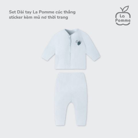 Set Dài tay La Pomme cúc thẳng sticker kèm mũ nơ thời trang Xanh