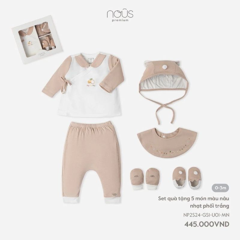 SET QUÀ TẶNG 5 MÓN NOUS MÀU NÂU NHẠT PHỐI TRẮNG 0M