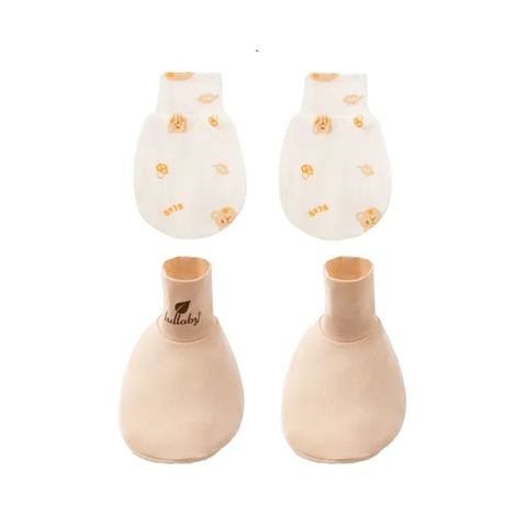 Set bao tay +bao chân Lullaby NH369N Trắng Be nâu