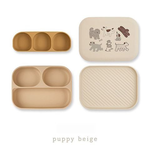 Set khay ăn dặm Silicone bạch kim cao cấp Dono&Dono Puppy Beige