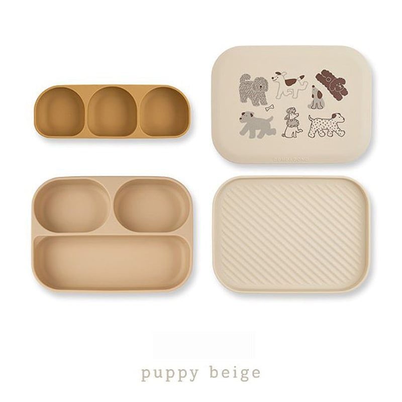Set khay ăn dặm Silicone bạch kim cao cấp Dono&Dono Puppy Beige