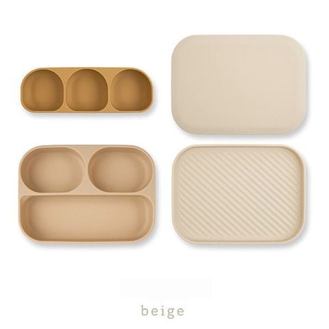 Set khay ăn dặm Silicone bạch kim cao cấp Dono&Dono Puppy Beige