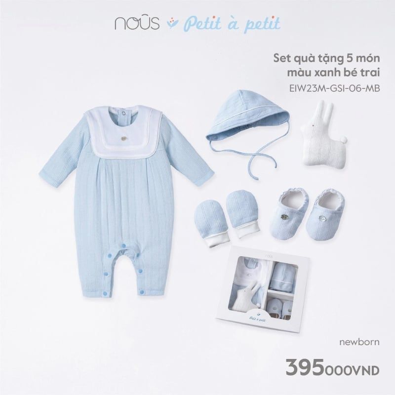 Set quà tặng 5 món Nous màu xanh bé trai NB
