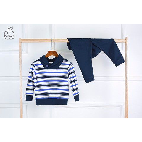 BỘ LA POMME SL107 DÀI TAY CỔ GẬP CÀI CÚC - KẺ XANH