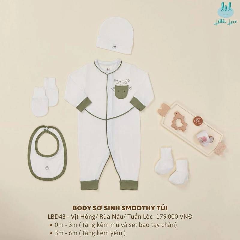 Body sơ sinh Bamboo by LIL smoothy túi tuần lộc rêu tặng mũ và bao tay chân hoặc yếm