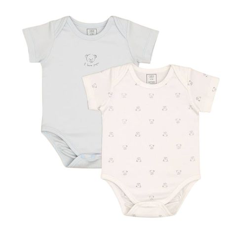 Set 2 Bodysuit cộc tay Nous xanh trắng hình gấu